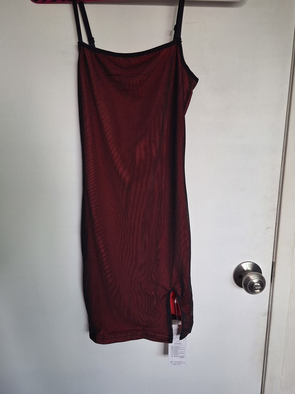 SHEIN  Red & Black Mesh Bodycon Slip Dress with Slit & Adjustable Strap NWT Sz S